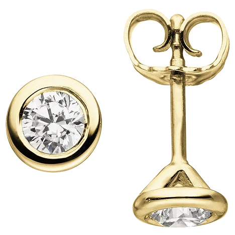 Ohrstecker rund 585 Gold Gelbgold 2 Diamanten Brillanten 0 50 ct. Ohrringe