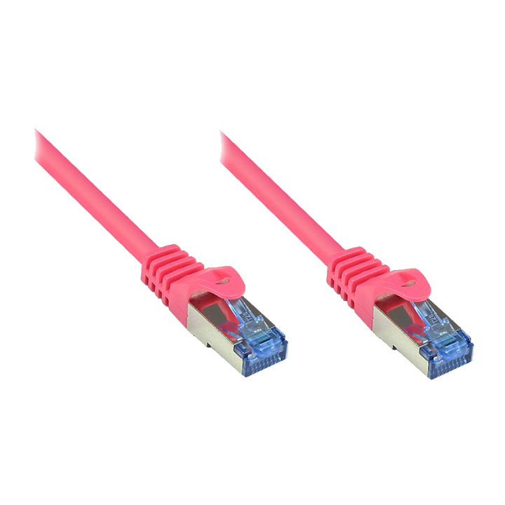 GoodConnections Patchkabel mit Rastnasenschutz, Cat. 6A, S/FTP, PiMF, halogenfrei, 500MHz, magenta, 0,25m,