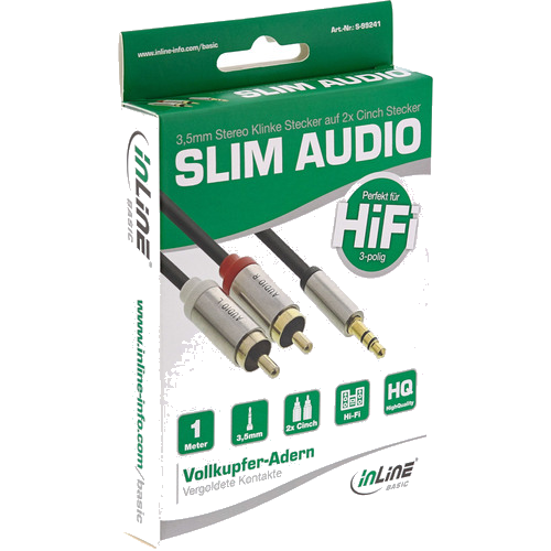 InLine® Basic Slim Audio Kabel Klinke 3,5mm ST an 2x Cinch ST, 1m