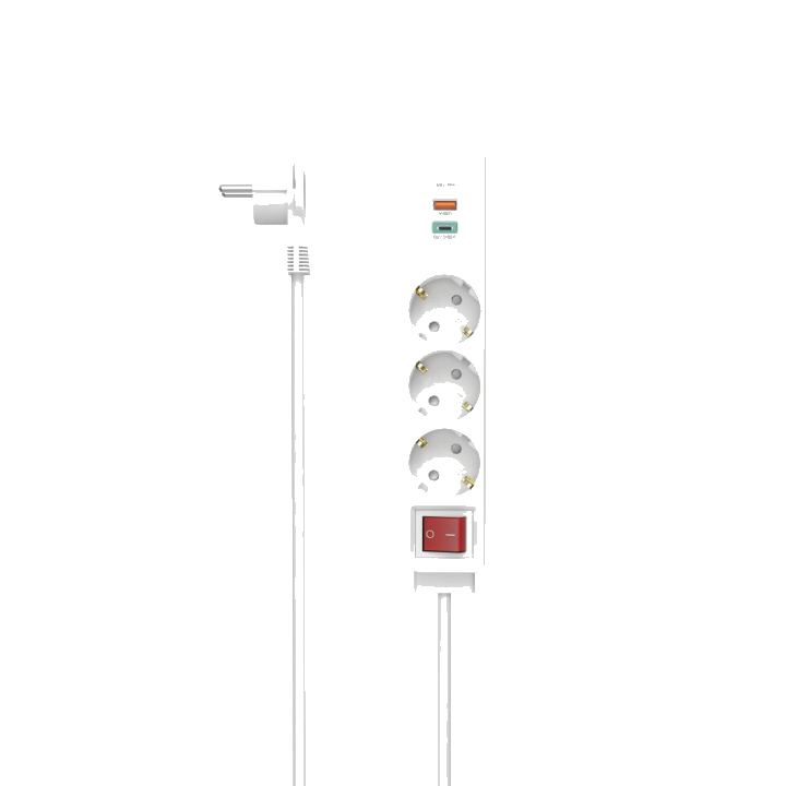 Steckdosenleiste, 3-fach, USB-C/A 18W, PD/FC, Schalter, Flachst., 1,4 m, W (00223185)
