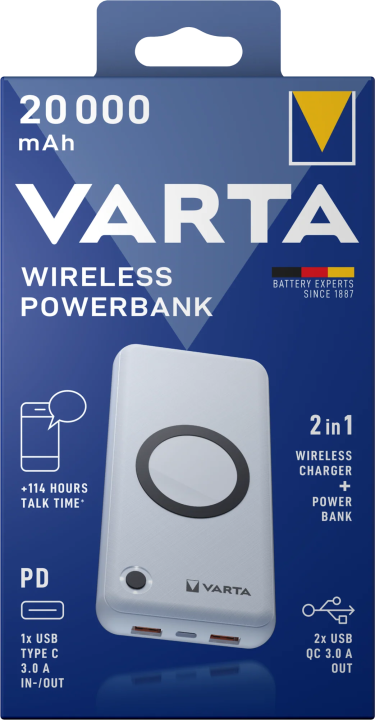 Varta Energy Wireless Powerbank 20000mAh | 18W | QC + PD | Weiß