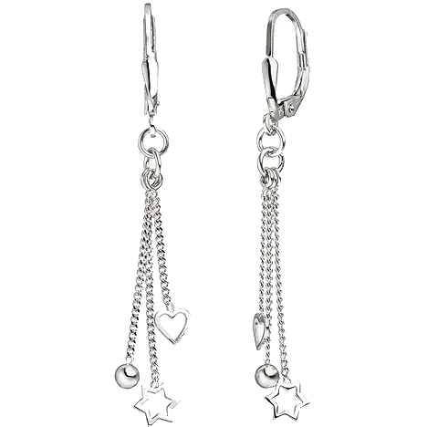 Ohrhänger Herz Stern Kugel 925 Sterling Silber Ohrringe Silberohrringe