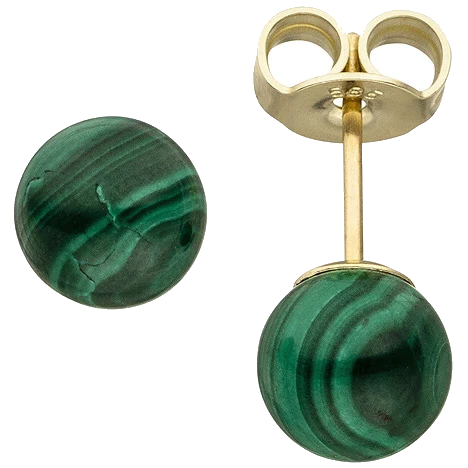 Ohrstecker 585 Gold Gelbgold 2 Malachite grün Ohrringe Malachitohrstecker