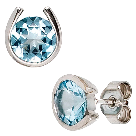 Ohrstecker 585 Gold Weißgold 2 Blautopase hellblau blau Ohrringe Goldohrstecker