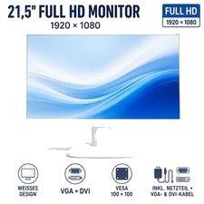 21,5" Full HD LED Monitor Weiß VGA DVI VESA PC Office Display Neuware