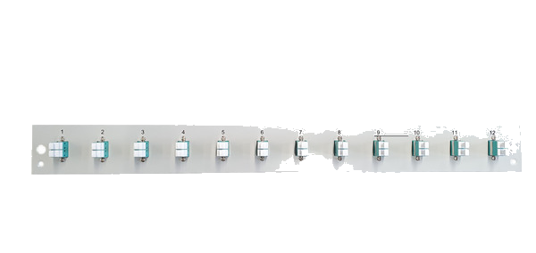 Bestückte Frontblende mit 12 x LC Duplex, Kupplung OM3, schwarz