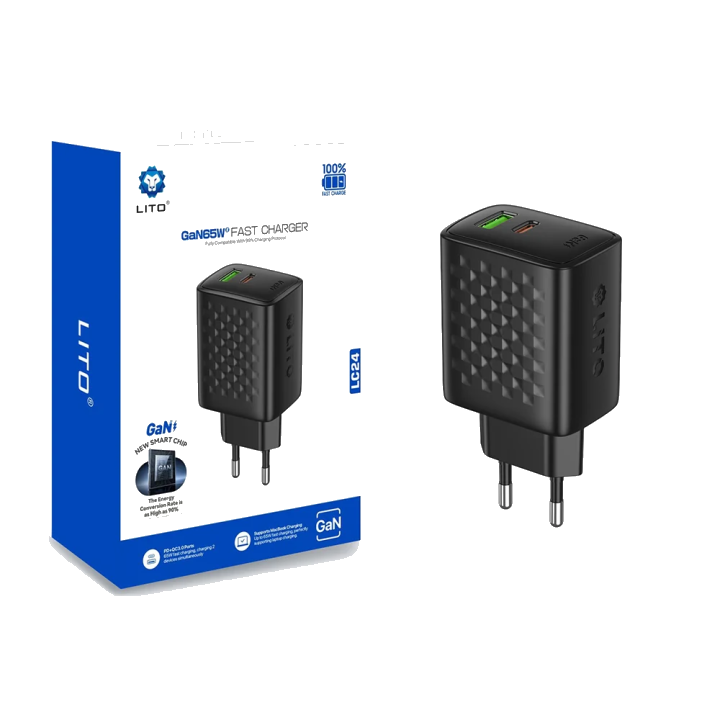 Netzladegerät Lito LC24, 65W, 3.25A, 1 x USB-A - 1 x USB-C, Schwarz