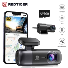 REDTIGER Dashcam Auto vorne hinten 4K, WiFi GPS AutoKamera mit 64GB Karte