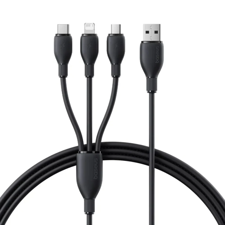 USB-A-Ladekabel - Lightning / microUSB / USB-C Baseus Ultra Fast 3in1, 18W, 0,8m, Schwarz P10376303121-01