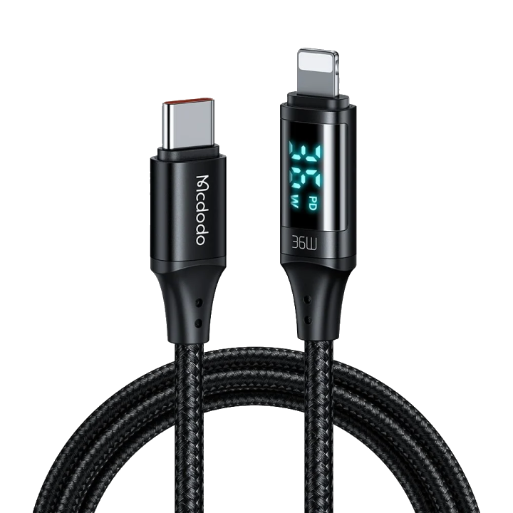 USB-C - Lightning McDodo CA-1030 Display Daten- und Ladekabel, 36W, 1.2m, Schwarz