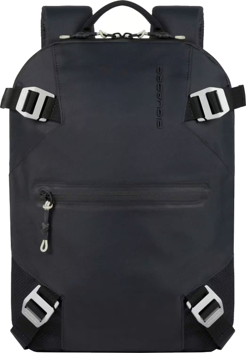 Piquadro PQ-Modular Laptoprucksack 13,3" aus rezykliertem antiviralen Stoff Schwarz