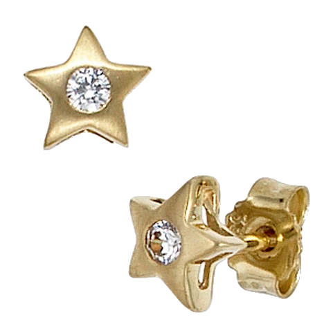 Ohrstecker Stern 333 Gold Gelbgold mattiert 2 Zirkonia Ohrringe Goldohrstecker