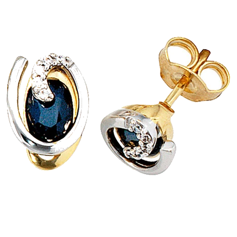 Ohrstecker 585 Gold Gelbgold Weißgold 10 Diamanten 2 Safire blau Ohrringe