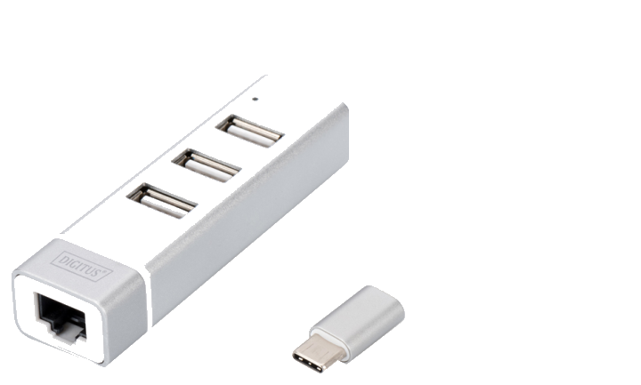 Digitus USB Typ-C™ 3-Port Hub + Fast Ethernet LAN-Adapter